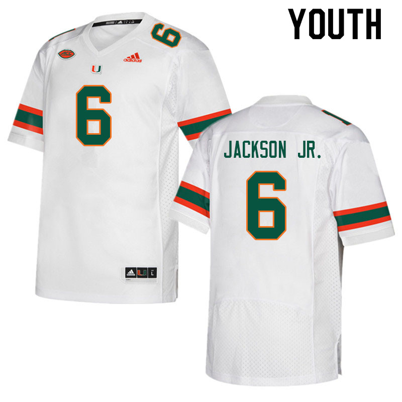 Youth #6 Darrell Jackson Jr. Miami Hurricanes College Football Jerseys Sale-White - Click Image to Close